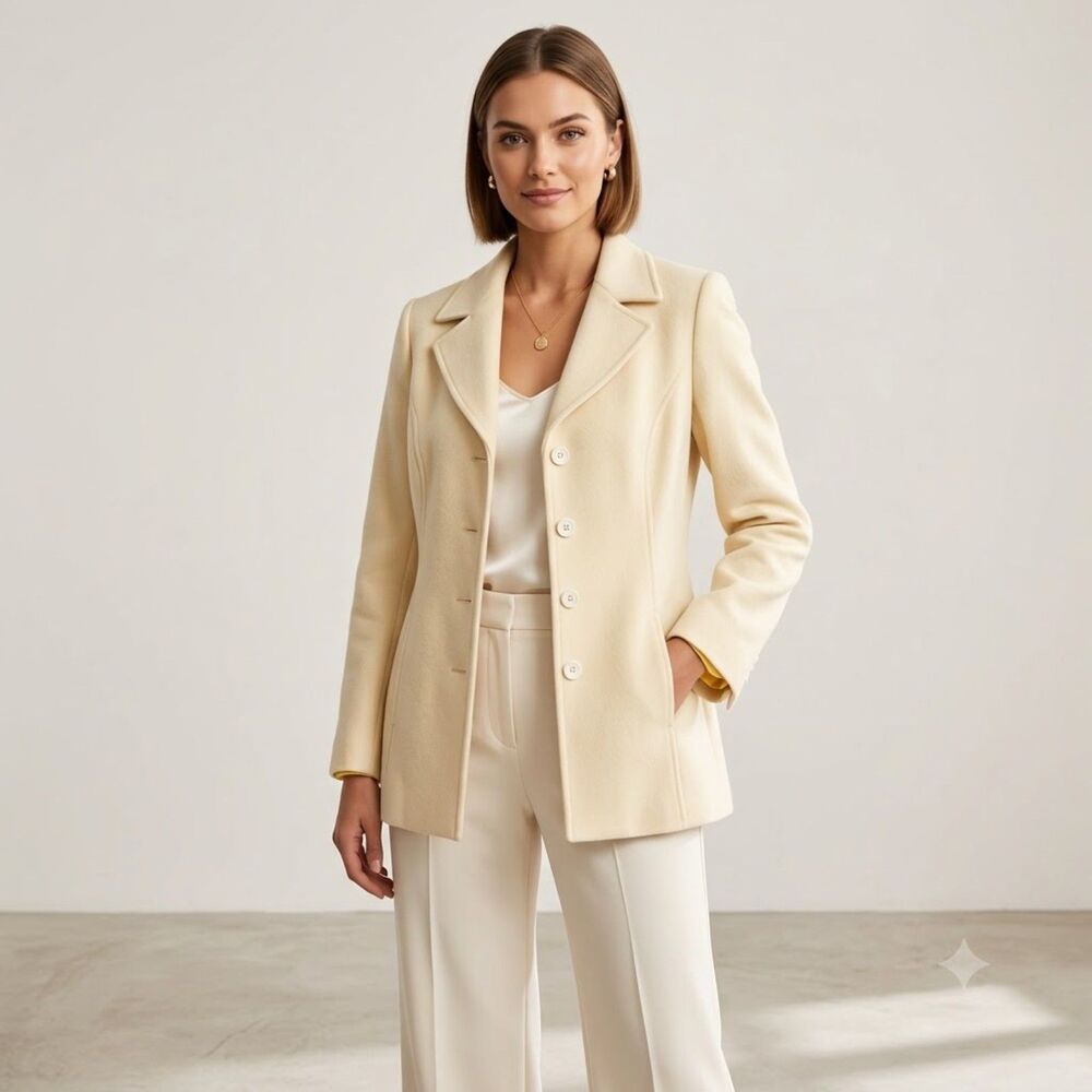 Vintage Tribal Pastel Yellow Wool Blend Button-Front Blazer Soft Girl Old Money